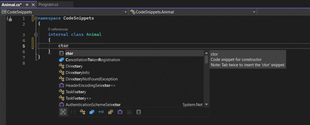 Inserting and Customizing Code Snippets